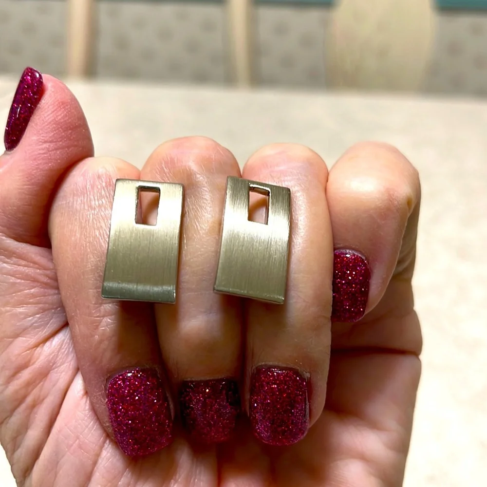 MENS BRUSHED STAINLESS STEEL MODERN RECTANGULAR CUT CUFF LINKS
